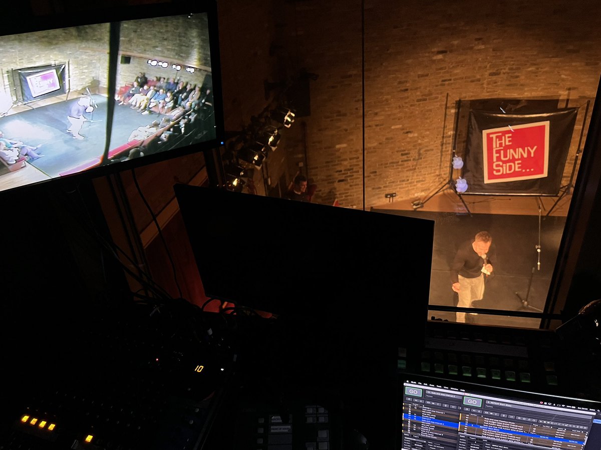 Great start to the <a href="/TheFunnySide/">The Funny Side</a> of #Earlsfield with Gareth Kane! <a href="/TaraTheatre/">Tara Theatre</a> (View from the tech booth)