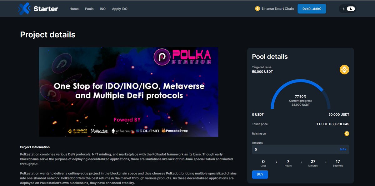 Almost 80% sold in 24 Hours 
@X_Starter_

Only 7 Hours to end IDO in X-Starter, Dont Miss Out Guys.
 
✅Pool Link : 
x-starter.org/pools/pools-li…