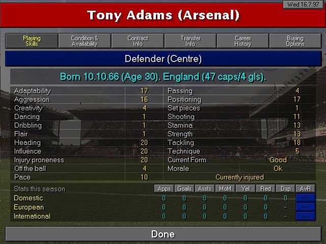 Tony Adams on CM9798