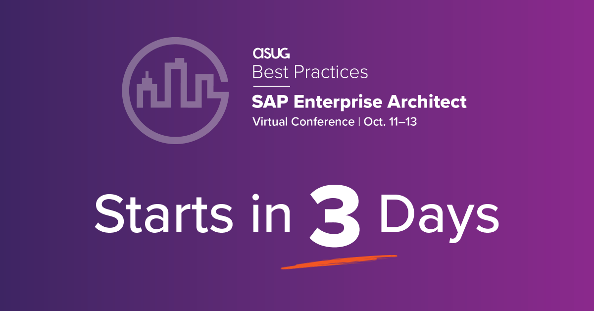 ASUG_SAPEAM's tweet photo. ASUG Best Practices: #SAP Enterprise Architect is only three days away! We know you're going to love the event. #TransformYourEnterprise https://t.co/xlIJK17eEV