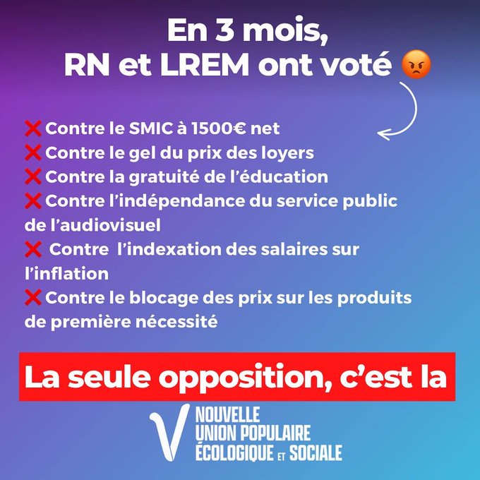 L'alliance @Renaissance et @RNational_off se confirme de plus en plus à l'assemblée nationale. La seul opposition, c'est @FranceInsoumise @NUPES_2022_ .
#JeMarche