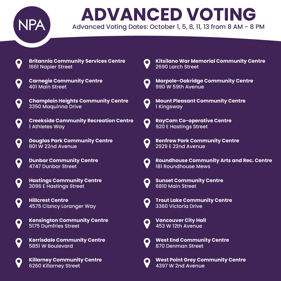 NPAVancouver's tweet photo. Advanced voting is open today. Your Safety is the NPA's Priority! https://t.co/CbqqctuZT4