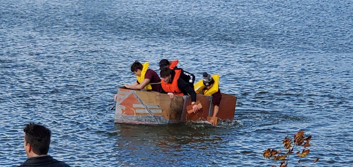 FishEco's tweet photo. Impressed with the @cmichSE engineering cardboard boat races! https://t.co/5K9nUKAW2F