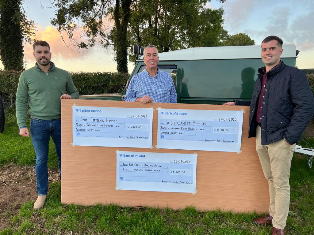 Nialllaffan's tweet photo. €38,632‼️🌻

Raised in two weeks! Many thanks to everyone who visited our sunflower field again this year and donated to the three wonderful causes! We are blown away with the result! 🥳

The charities supported
@IrishCancerSoc 
@SouthTippHosp 
@irishredcross https://t.co/iQ4OMeabwb