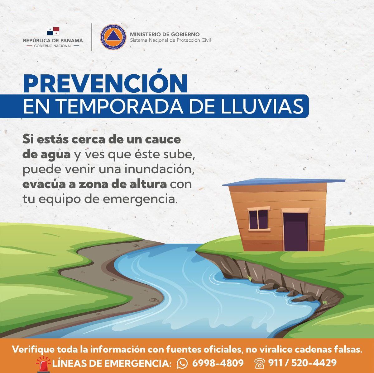 Recordamos la importancia de conocer las líneas de emergencia en caso de alguna situación de peligro, durante el paso de la tormenta tropical Julia.

📱 6998-4809
☎️911 / 520-4429

#TrabajandoPorPanamá