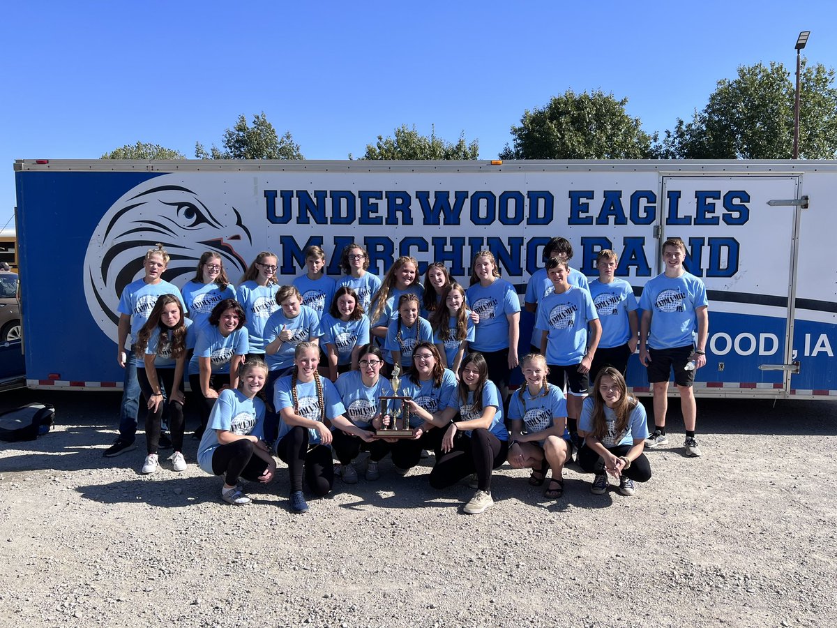 3rd place finish behind Clarinda and Treynor today at FieldFest. They went up in placement from last week. Congrats, Marching Eagles! Great job to all the bands that competed today as well!