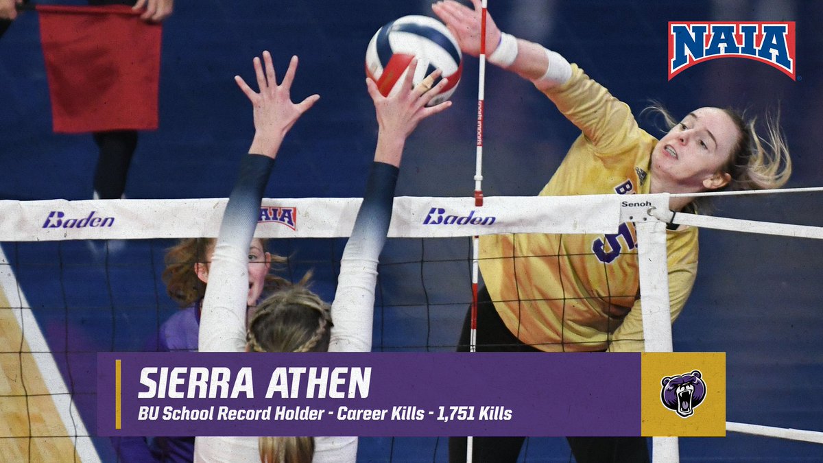 Congrats to Sierra Athen for becoming <a href="/BUBruinsVB/">BUBruinsVB</a>  all-time leader in kills. She now has 1,751 career kills. #NAIAWVB #NSAAWVB