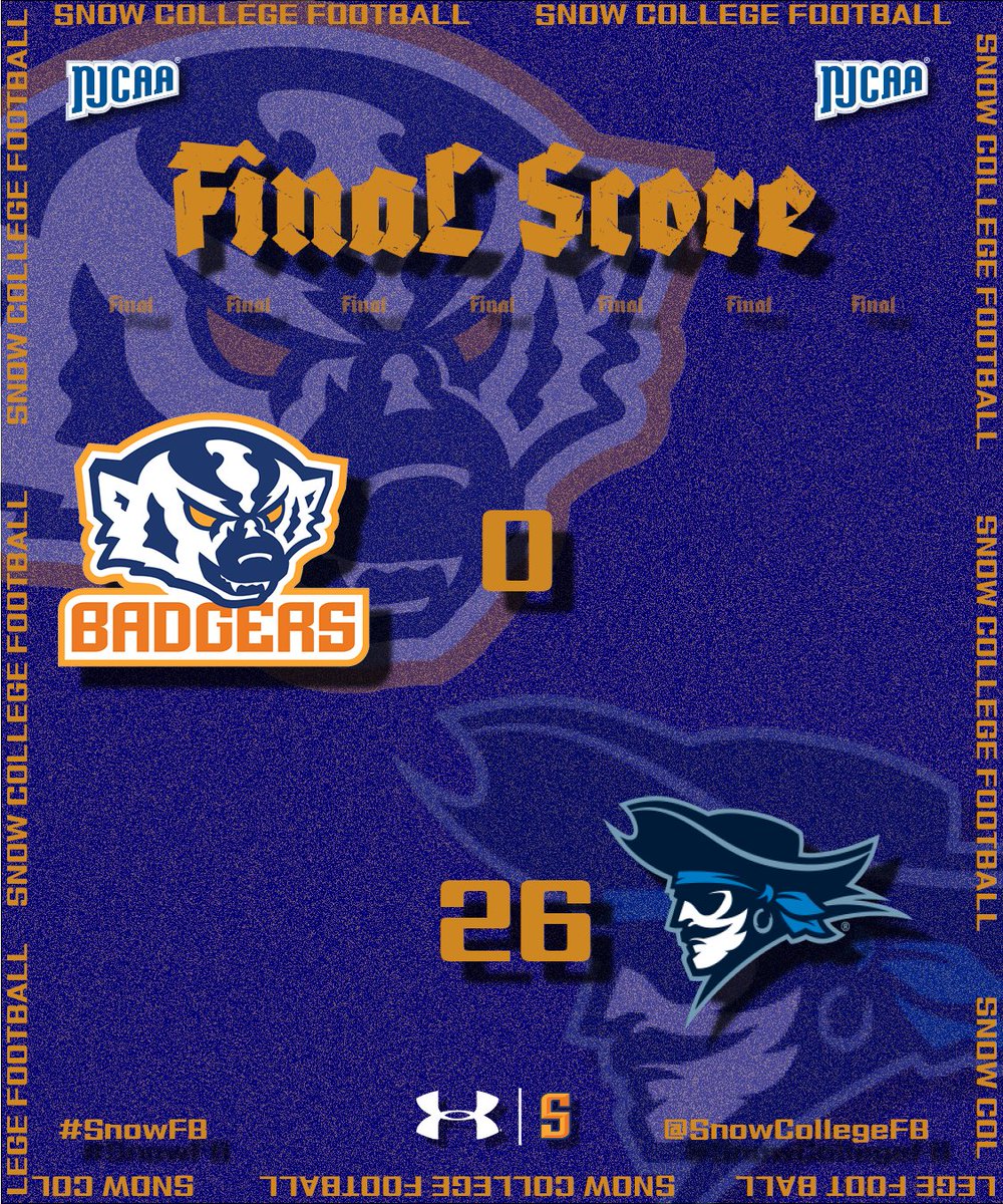 Final from Council Bluffs. Snow takes on Garden City Community College for Homecoming Saturday at 1:00 p.m. in Ephraim. #SnowCollegeBadgers #SnowFB