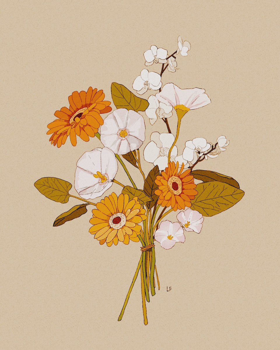 LibbyFrame's tweet photo. Orchids, Gerbea daisies and bindweed commish https://t.co/trObPqoSkO