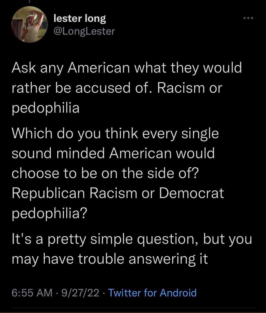 @RyanJoh91801408 @jkwilliams11 @LongLester @I_Am_Mark_445 @jensen_otte @DanRather @LongLester  is a Republican