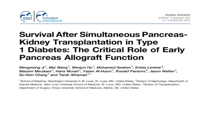 Our new paper at @Transpl_Int Compared to SPK recipients with a functioning pancreas graft at 3 months posttransplant, DM1 patients with kidney transplant alone (#deceased or #living) have less patient and kidney graft #survival. @WUNephrology @WUTransplant
