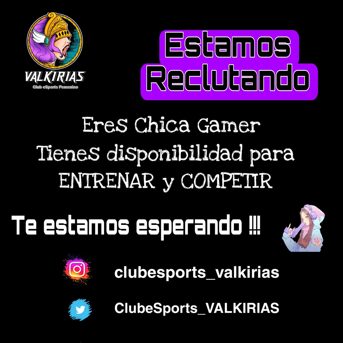 TE APUNTAS ????

#ESPORTS #clubesports #VALORANT #Fortnite #APEX #lol #FEMENINO #girlgamer #gamergirls #gamers