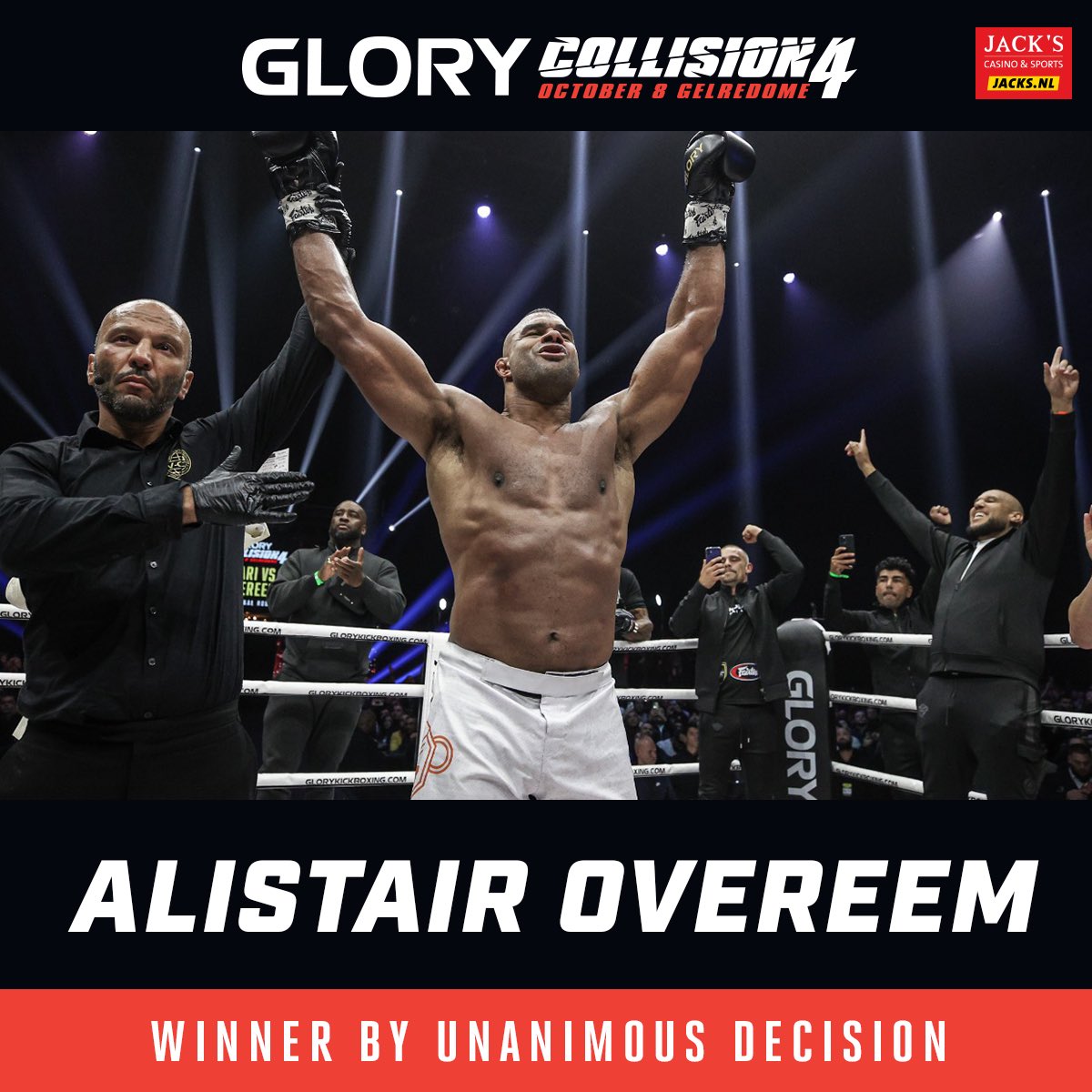 GLORY_WS's tweet photo. Alistair Overeem defeats Badr Hari by unanimous decision at #COLLISION4! https://t.co/KECOoozs3x