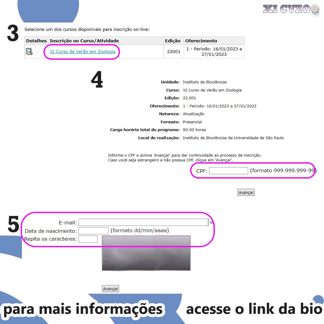 CVZooUSP's tweet photo. Olá CVZooers. Sabemos que tem gente nova na página e que ainda não
sabe como se inscrever, então fizemos esse pequeno guia para vocês!
Lembrando que o link está na nossa bio, e que esse passo a passo precisa ser lido atentamente!

[+] https://t.co/nhq0bht8d7