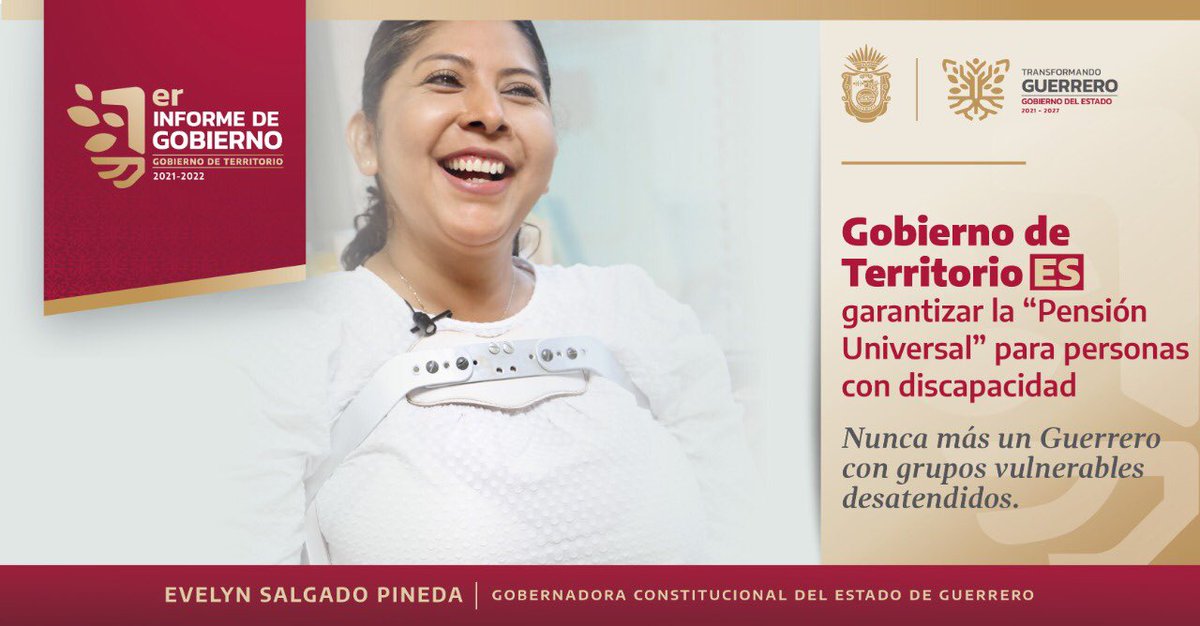 Para garantizar que las familias de Guerrero con algún integrante en situación de discapacidad cuenten con un respaldo, en el #GobiernoDeTerritorio de la maestra <a href="/EvelynSalgadoP/">Evelyn Salgado Pineda</a> , 16 mil guerrerenses con discapacidad se han integrado voluntariamente a la "Pensión Universal".