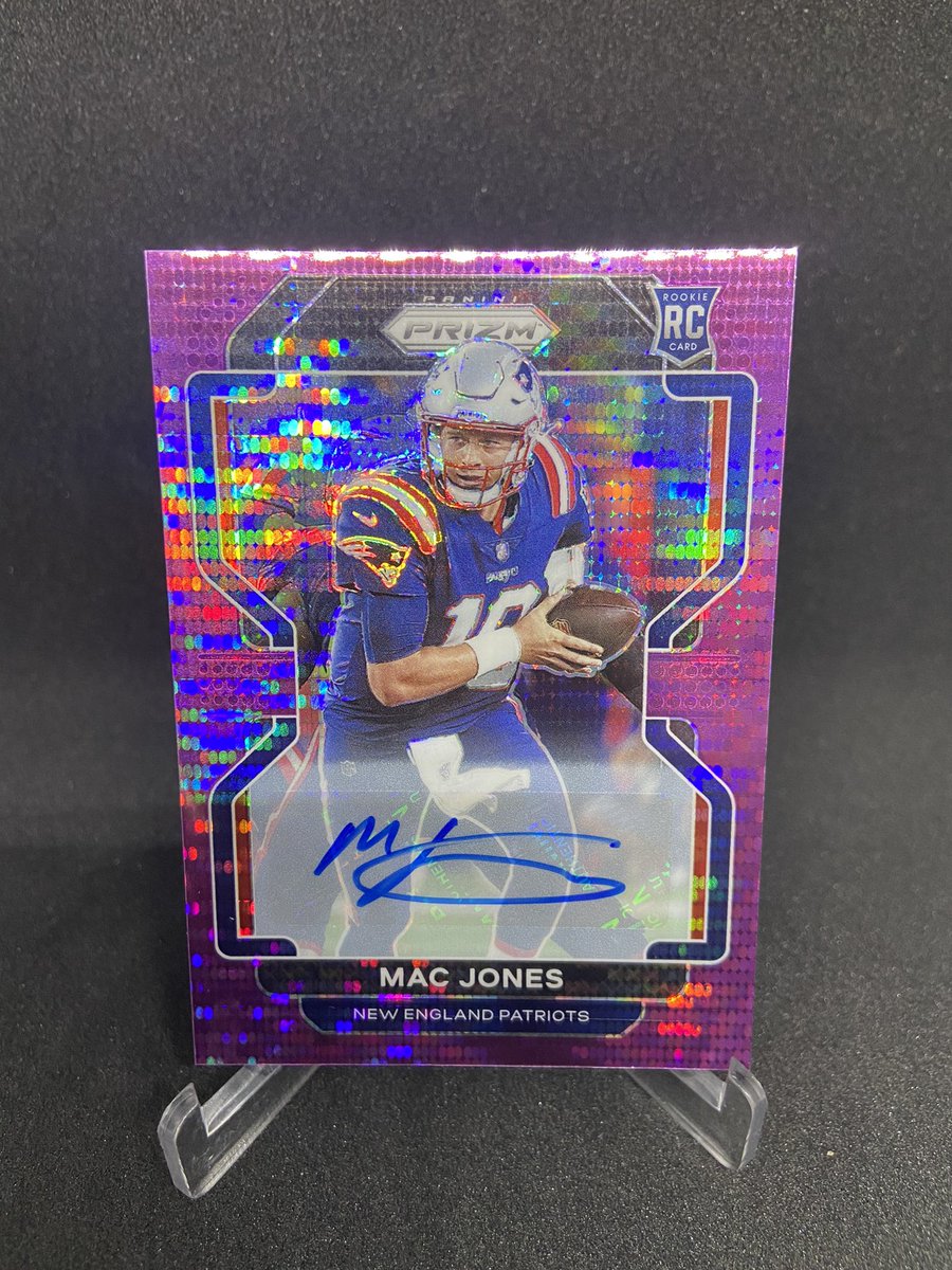 Nice little Mac Jones Prizm Purple Pulsar Auto pull from a @fanatics mega box👀 🔥<a href="/CardPurchaser/">Card Purchaser</a> #LFG #Panini #TheHobby #Prizm #WhoDoYouCollect #Patriots #MacJones