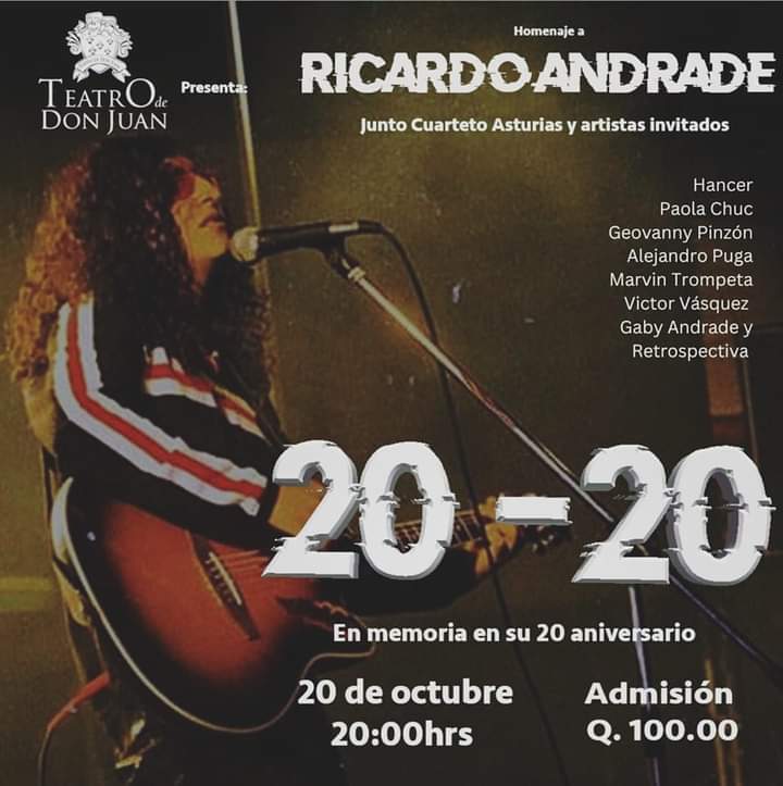 hits_stereo's tweet photo. Una Noche Inolvidable En Teatro Don Juan.
Homenaje a Ricardo Andrade, junto a cuarteto de artistas 20-20.
🎟️Q.100.00
🕘 20:00Hrs
📆 20 de Octubre
#StereoHits #SomosMusica #Guatemala #Concierto #RicardoAndrade #TeatroDonJuan https://t.co/6QTEt3uvvB