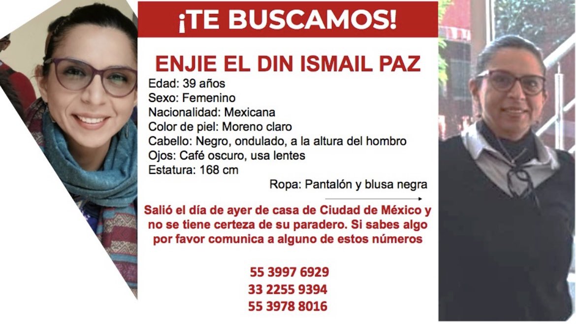 DraHuante's tweet photo. Por favor ayúdenme a difundir esta información. La Dra. Enjie Ismail es una gran amiga y colega pediatra y se encuentra desaparecida desde anoche.
🙏🏻🙏🏻🙏🏻🙏🏻🙏🏻 https://t.co/kWoQ4Io1sV