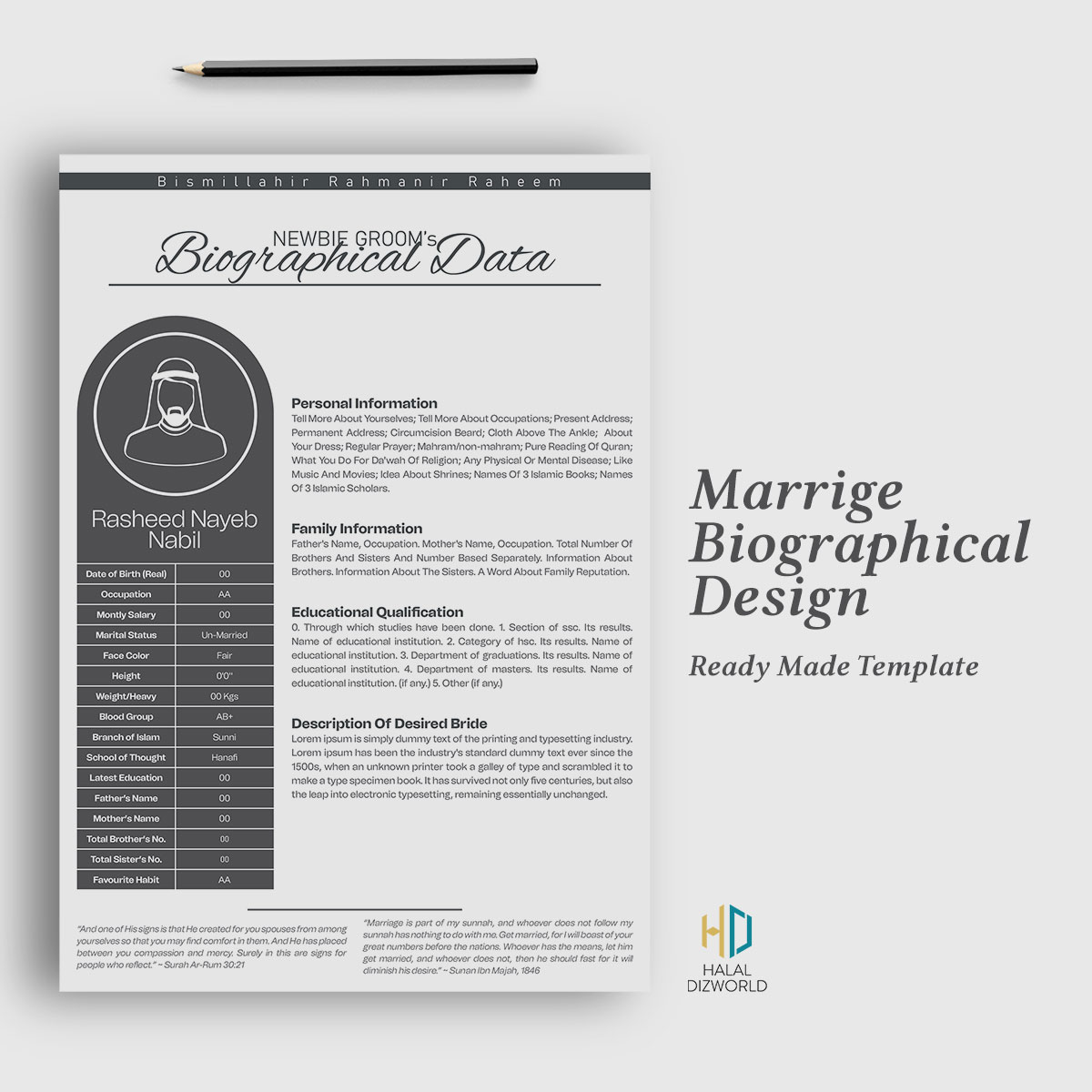 rizwandesignkit's tweet photo. Marriage Biographical Data Design Template
Concept 01
website: https://t.co/ly1r9j93p7
#halaldizworld #marriage #biographical_data #design https://t.co/5HA9wLd2LH