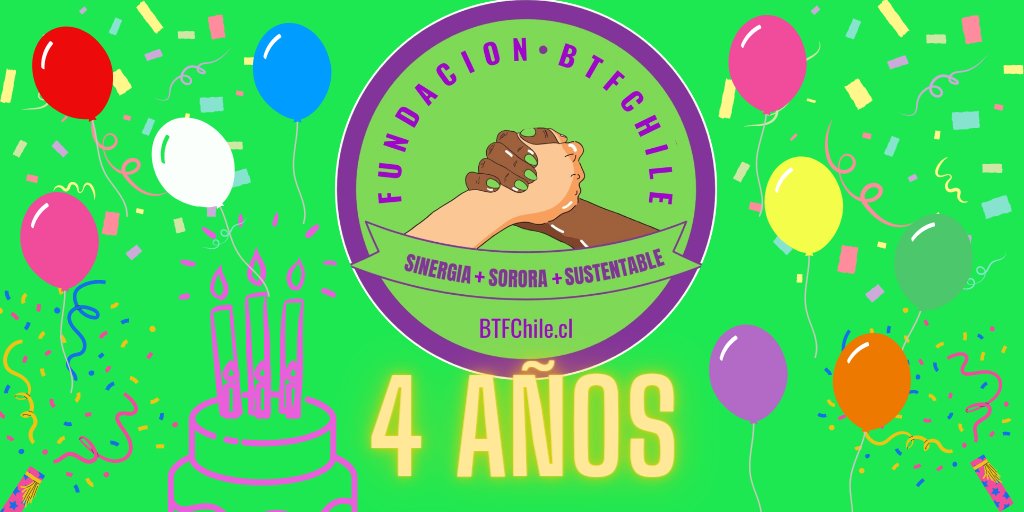 BTFChile's tweet photo. Hoy estamos de Aniversario 🎉🎈‼️‼️❣️🎂
Agradecemos a todas ustedes que hacen de este espacio la comunidad feminista más grande y activa de Chile...💜🇨🇱💚

Atentas a nuestros próximos anuncios ahora que somos Fundación BTFChile 💜 #SiemprePioneras https://t.co/VOIx9YsiBP