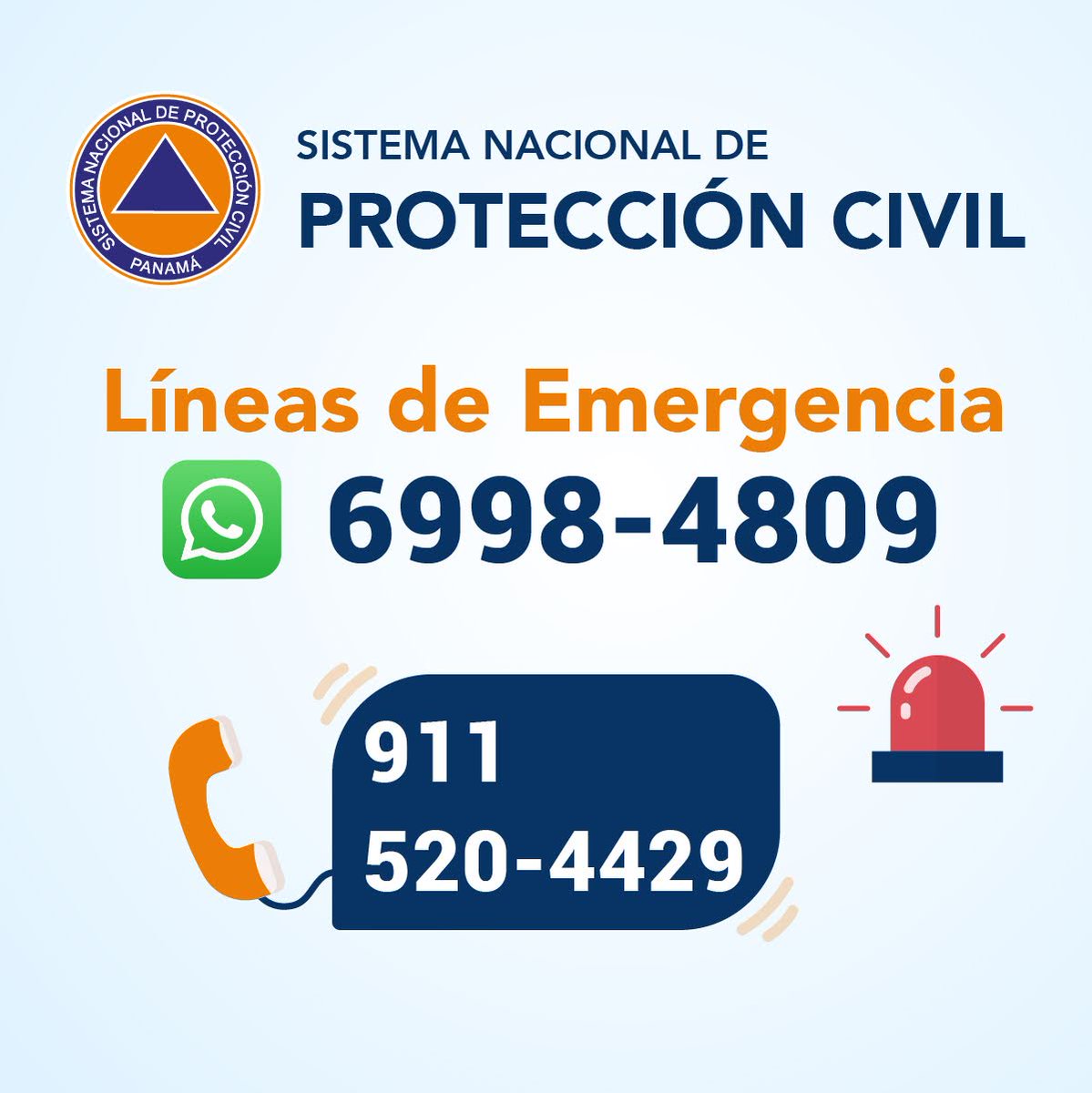 Sinaproc_Panama's tweet photo. ¡Recuerda las líneas de emergencias, ante cualquier situación de peligro! https://t.co/kpWXYXcGxI