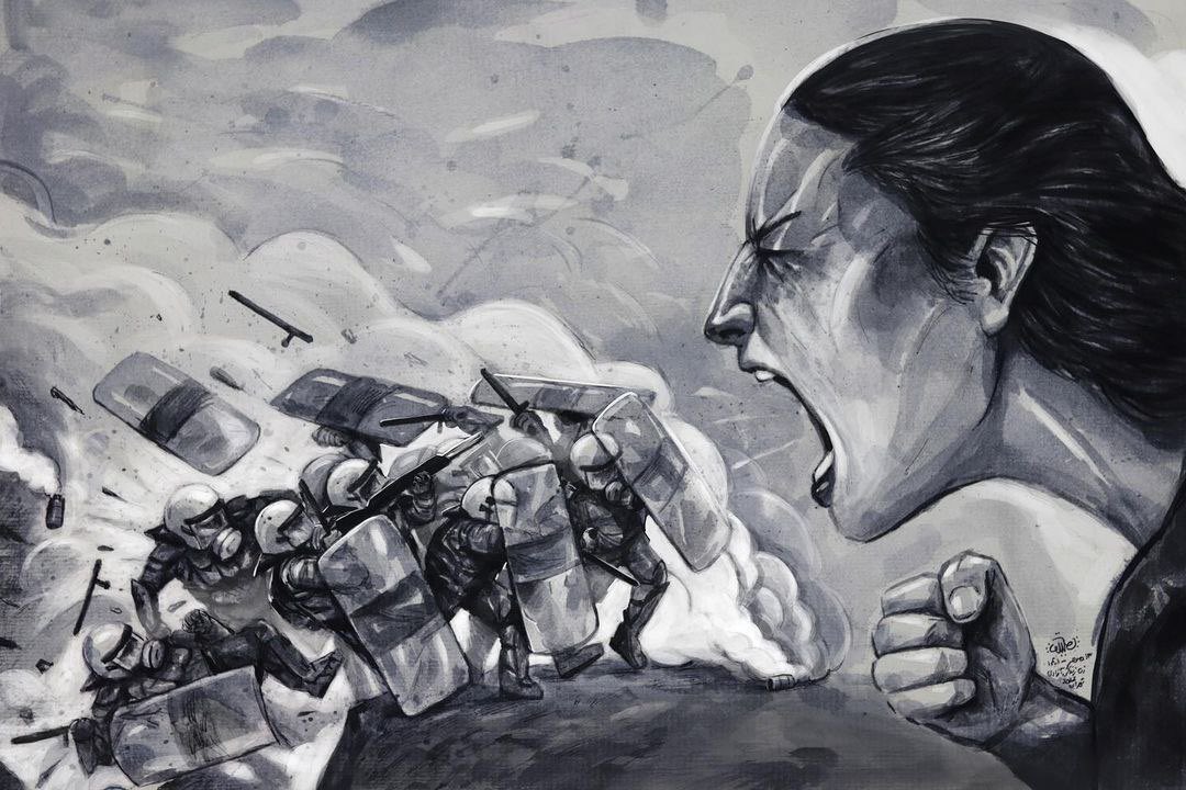 Omid_M's tweet image. Iran, October 2022. 
By Mojtaba Heidarpanah.

#ProtestArt #MahsaAmini #IranProtests #مهسا_امینی