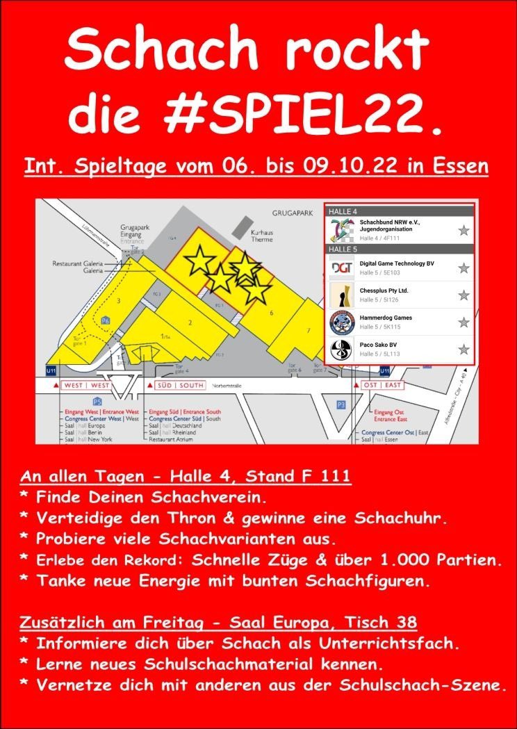 J_Werner01's tweet photo. Toller Stand der @SJNRW auf der #Spiel2022 in Essen! Mit +5, -3 und einem Remis habe ich mich beim Bullet ordentlich geschlagen 😉 https://t.co/GRqNDqRI0Z