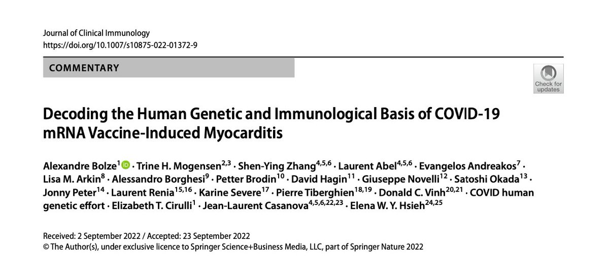 What is the cause of RARE cases of myocarditis following COVID-19 mRNA vaccination? Read our hypothesis & our plan to answer the Q: rdcu.be/cW7IX Thankful to work with a great team of scientists & physicians from all over the world. Details in 🧵