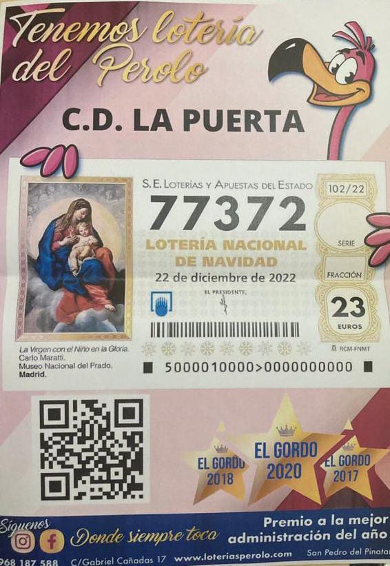 📣YA TENEMOS DISPONIBLE EL NÚMERO DE LA LOTERÍA DE NAVIDAD 2022📣

🍀🍀Con motivo del 50 aniversario del club y teniendo en cuenta que se fundó en el año 1972, hemos elegido para jugar el número:

                   7⃣7⃣3⃣7⃣2⃣

🤑 EL CD LAPUERTA TE PUEDE HACER MILLONARIO 💶💶💰💰