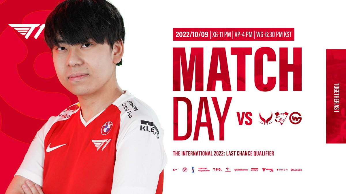T1's tweet image. [#T1DOTA2] The International 2022: Last Chance Qualifier

The boys are hungry for the first clean win.
Join and support us in the stream below!❤️🤍

⏰ 11 AM KST 🆚 Xtreme
⏰ 4 PM KST 🆚 Virtus Pro
⏰ 6:30 PM KST 🆚 Wildcard

📺 twitch.tv/pgl_dota2

#T1WIN #T1Fighting #TI11