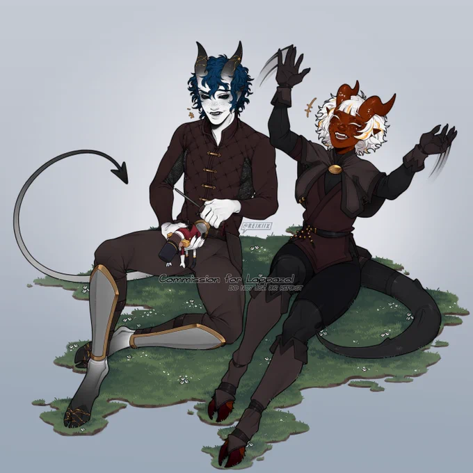 Finished c0mmission for Lappazol @ DeviantArt Of theirs and @/MamaMiiBear's cute tieflings~ 