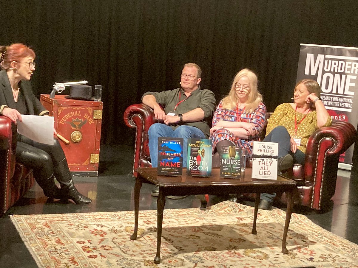 LouiseMPhillips's tweet photo. Great panel discussion this afternoon 'Your Worst Nightmare' as part of #MurderOne festival...Thanks to Vanessa Fox O'Loughlin aka Sam Blake who played a blinder and fellow panelists @BrianMcGilloway @ClaireAllan #theemptyroom #thenurse #theyalllied #irishcrimefiction https://t.co/oJm2kgk68W