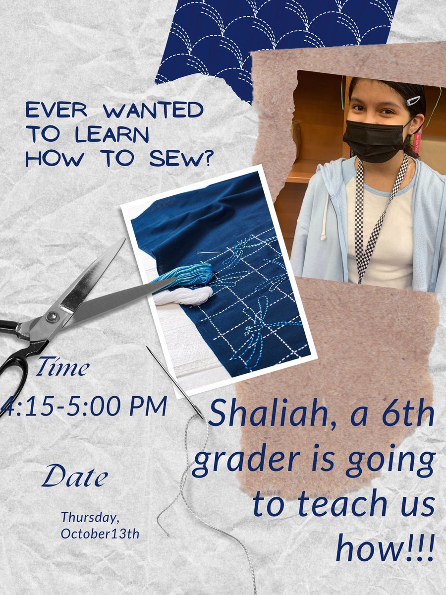 Join us Thursday!!! Shaliah is gonna teach us how to 🪡🧵sew!!! The first 10 who come,  get a free sewing kit!!! Look at flyer below for more details!!!#programming  #studentled <a href="/TxASL/">TASL</a> <a href="/TempleISD/">Temple ISD</a>