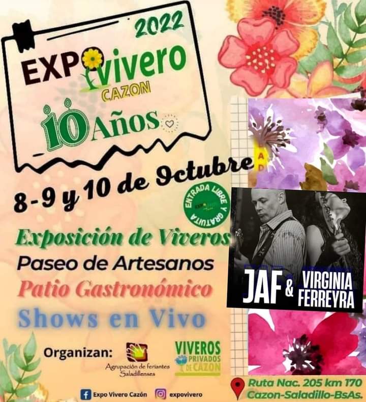 🟠 JAF Y VIRGINIA FERREYRA EN SALADILLO 🟠

🎸Mañana set doble de JAF + <a href="/virferreyra/">virgii ferreyra</a> en Expo Vivero. Puro rock por las #rutasargentinas 

@expovivero 🌳⚘️🌺🌵
📍(Ruta 205 km 170, Cazón, Saladillo. Buenos Aires)

El 14 los esperamos en el Teatro Opera. 🎫 en Ticketek 🤘

#jaf