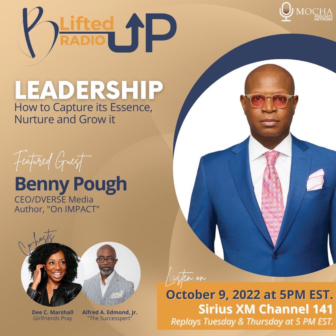B Lifted Up Radio (@bliftedupradio) on Twitter photo What does it take to be a leader? We’re discussing the topic of leadership with <a href="/BennyPough/">Benny Pough</a>, CEO of DVERSE Media and Author of “On IMPACT.” Listen on the Mocha Podcasts Network, SiriusXM Radio Channel 141, or wherever you get your podcasts on Sunday at 5PM EST.! #BLiftedUpRadio What does it take to be a leader? We’re discussing the topic of leadership with <a href="/BennyPough/">Benny Pough</a>, CEO of DVERSE Media and Author of “On IMPACT.” Listen on the Mocha Podcasts Network, SiriusXM Radio Channel 141, or wherever you get your podcasts on Sunday at 5PM EST.! #BLiftedUpRadio