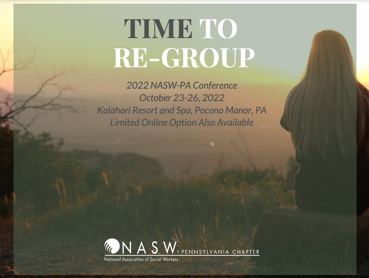 It's time to re-group at the NASW-PA 2022 Annual Conference! The conference will be held on October 23-26 at the Kalahari Resort in Pocono Manor, PA (limited online option also available). Find more information here - nasw-pa.org/page/AnnualCon…