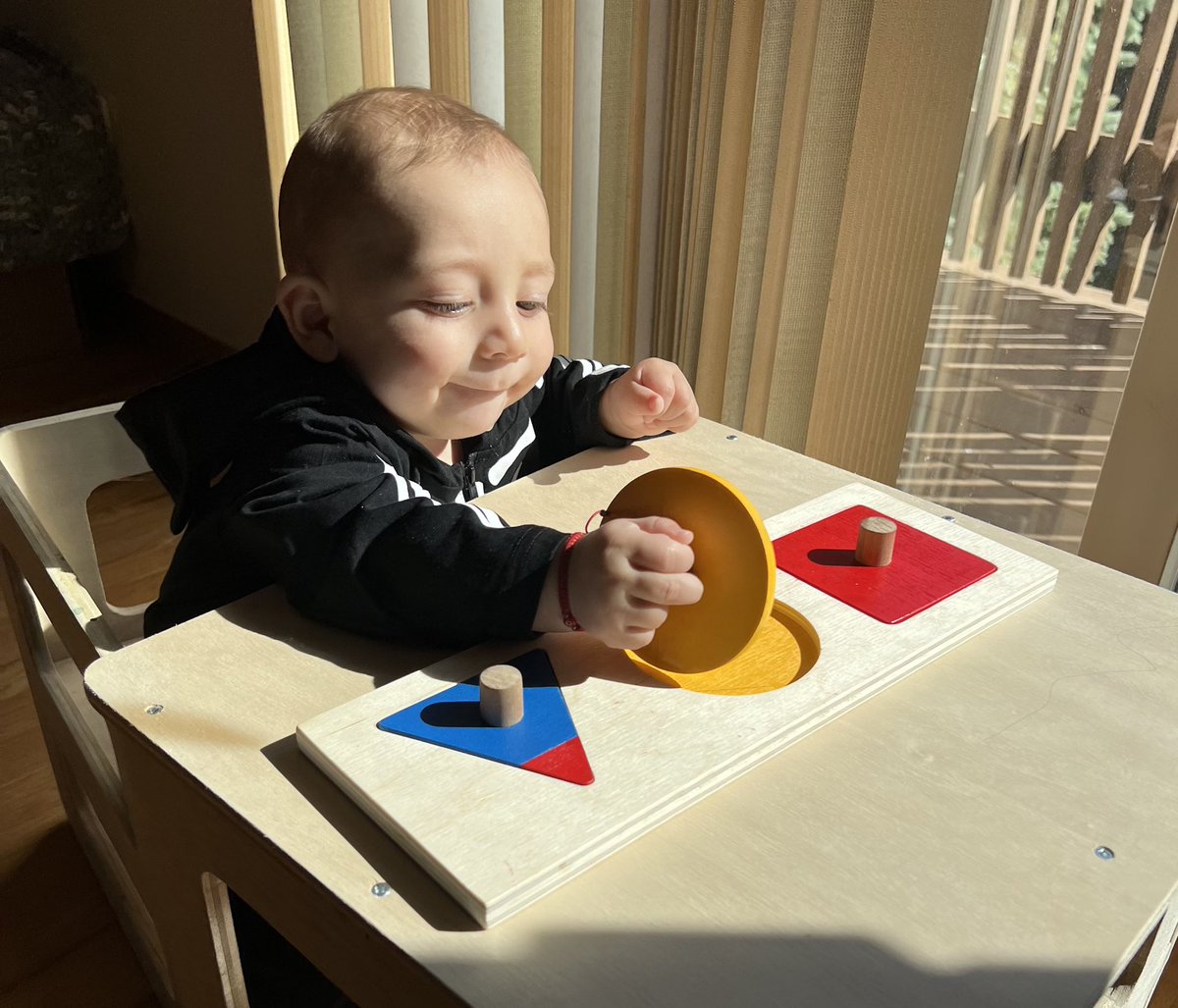 Baby Rudy loves his new puzzle made by daddy! #woodworking #Montessori