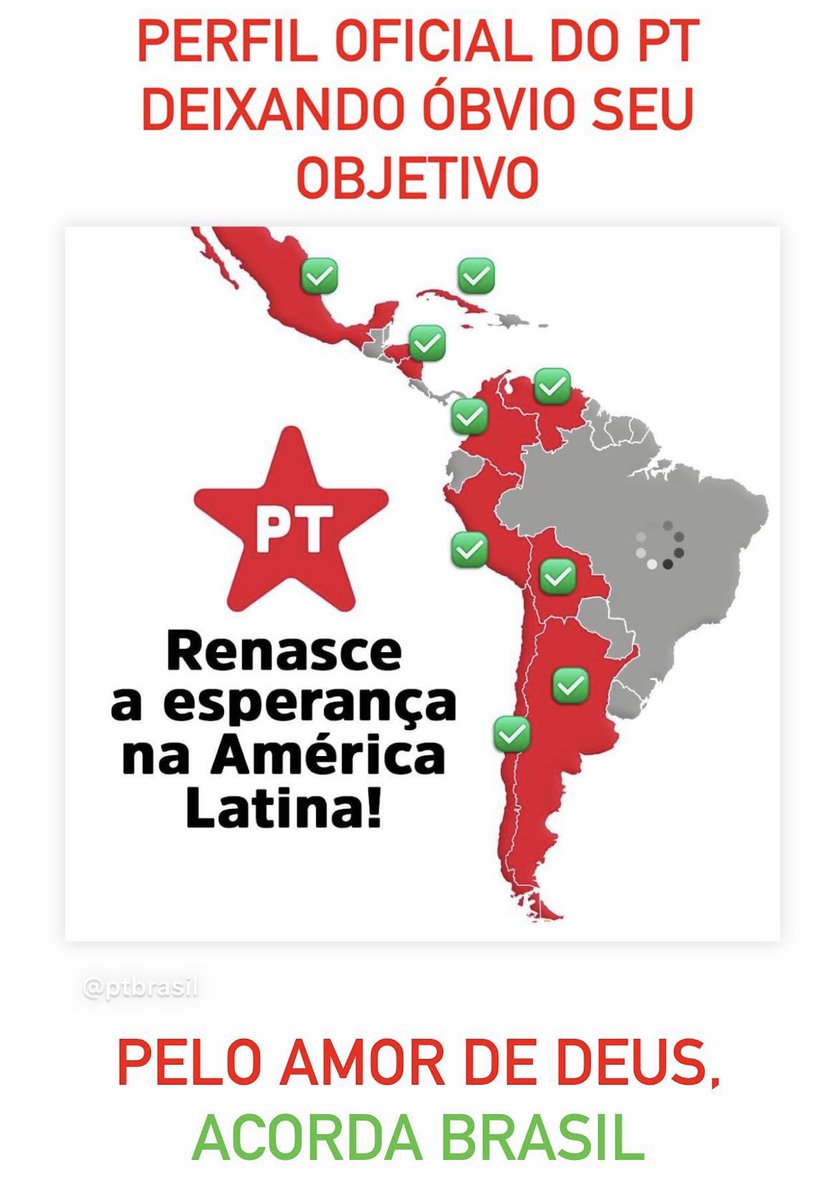 patriciahelenam's tweet photo. @juliano_wilchen @DepEduardoCunha Viu o mapa que eles colocaram na página?isso diz tudo né?onde que tem esperança nesses lugares? Venezuela, Nicarágua, Argentina e tantos outros. https://t.co/9YDMuWbJO0