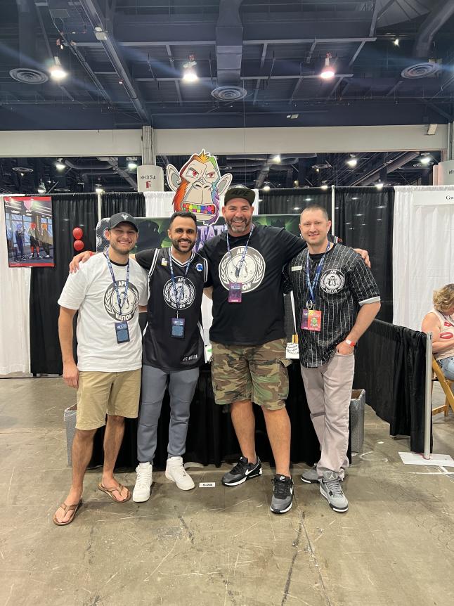 Ape Nation Mutation Nation CNFT Con 8th - 9th October 2022!

Day 1 wrapping up, was great to meet so many community members today! 

Dream Team from left to right <a href="/PointsMD/">KC8 (Points, MD) 🦆🛠️🐐🪠</a> <a href="/djlewishitmaker/">DJ Lewis Da Hitmaker</a> @JRodsCrypto and @cNFTking!

After Party Time, then Day 2 tomorrow!

#WEAREAPENATION