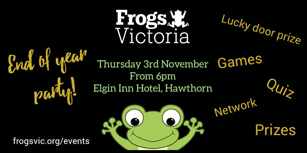 FrogsVic's tweet photo. #frogsvic is hosting an evening of frog-themed entertainment next month. Come along and celebrate our last event for the year. #frognight #networkingevent #frogconservation https://t.co/TCDMogLNY0