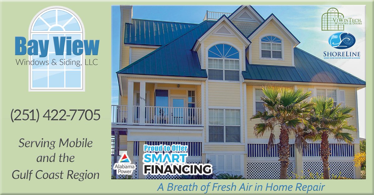 BayViewWS's tweet photo. #BayViewWindows &amp; Siding is Mobile’s choice for installing durable storm windows. Recent storms remind us all that we need to fortify our homes to protect us from Mother Nature. So, contact Bay View Windows &amp; Siding to schedule your free estimate today at (251) 422-7705. https://t.co/jwB6N8WMt3
