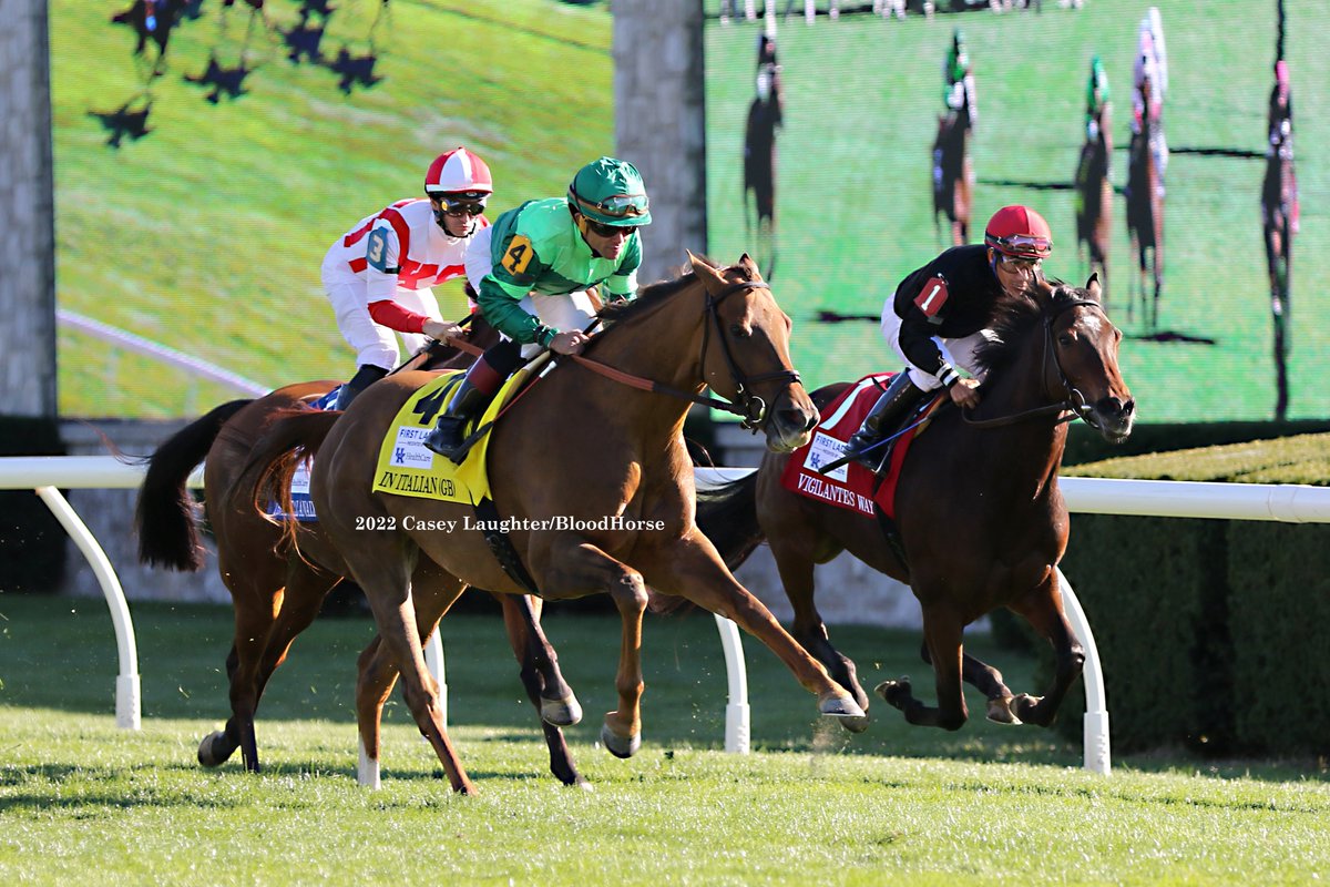 casey_laughter's tweet photo. In Italian (GB) (Dubawi) wins the Grade One First Lady at @keeneland going gate to wire. The likely plan is for her to go the Filly &amp; Mare Turf for owner Peter Brant and trainer @TheRealChadCBr1. @JRosarioJockey @BloodHorse #PeterBrant #ChadBrown https://t.co/ukySTfzBRD