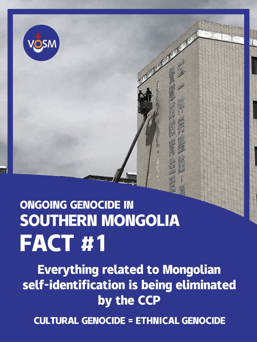 The CCP, the Chinese government is eliminating everything related to Mongolian self-identification in Southern Mongolia, including publications, street signs in Mongolian, TV shows, and songs. Mongolian language bookstores were forced to close.
#SouthernMongolia #CulturalGenocide