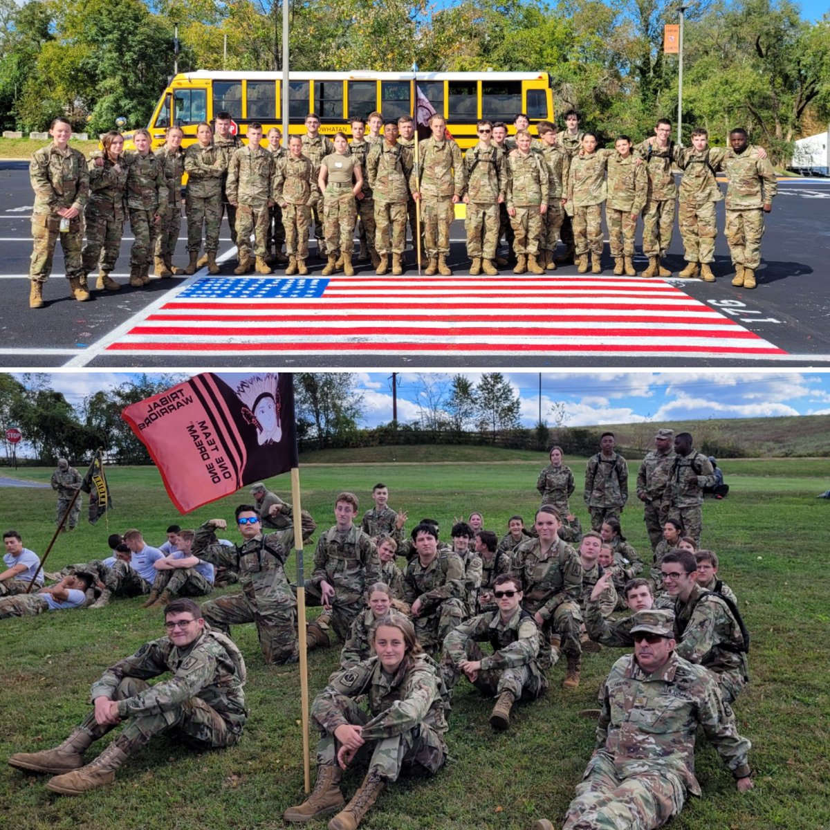 KathMTBC's tweet photo. The @PowhatanHS Indian Battalion represented well at the Raiders Meet in Orange County today with three competing teams including their first all female team! Congrats to the A Team for bringing home 2nd Place in Team Physical Fitness Challenge. @JROTCPHS @PowhatanSchools https://t.co/YihJyCmZ9H