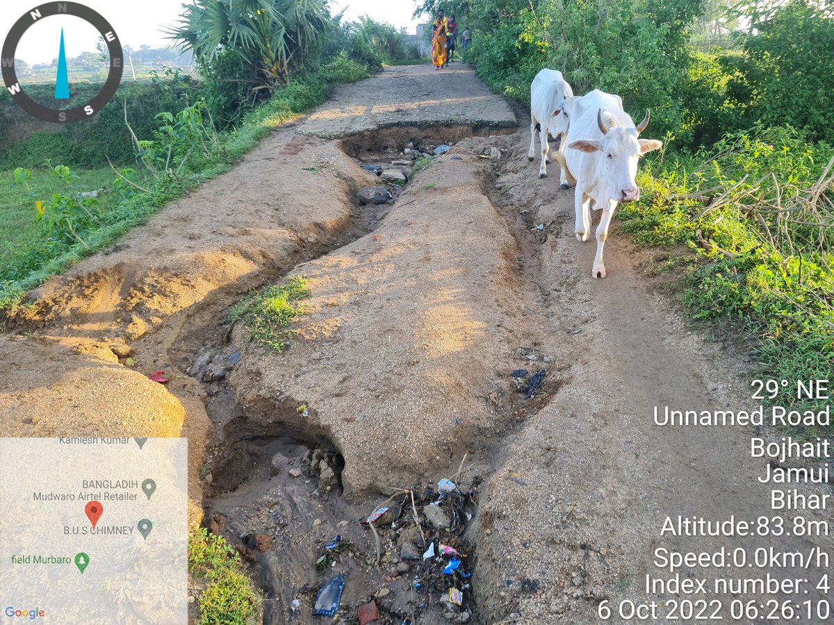 MashalTheLight's tweet photo. @yadavtejashwi @NitishKumar @MoRD_GoI @iChiragPaswan Dear Sir/Madam, It would be very helpful if you can do something to repair this road and make a small bridge here so it will make villagers life easy for daily use. Location: Murbaro, Dist Jamui 811317, Thank you 🙏 https://t.co/xRD0gFFy3v
