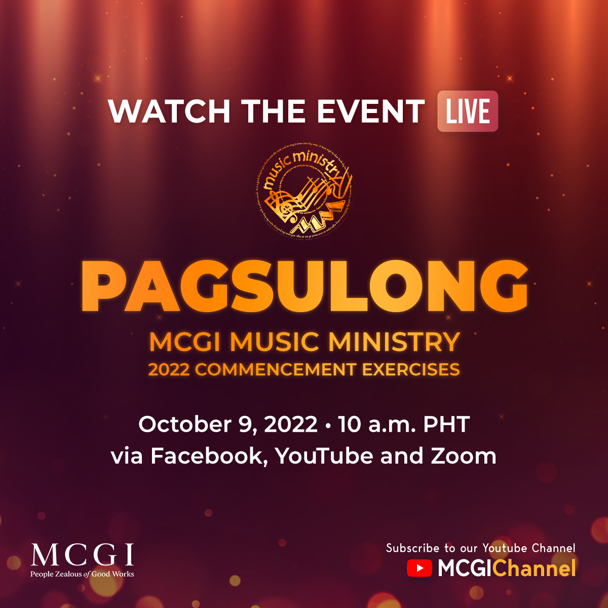 mcgidotorg's tweet photo. Brethren, don’t miss this! Join the MCGI Music Ministry in their 2022 commencement event called “Pagsulong.”

Together, let us witness and celebrate the progress of our choir trainees and aspirants.

Thanks be to God! https://t.co/TSEBab7lXS