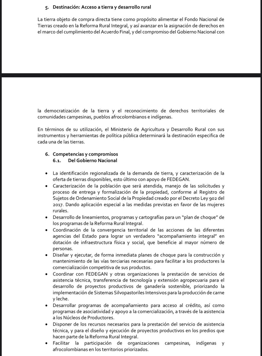 ricarospina's tweet photo. Atentos: Esta es la “almendra” del acuerdo entre el gobierno del Pte @petrogustavo y @Fedegan para la adquisición de tres millones de hectáreas de tierra fértil. El pago será según avalúo comercial y Catastro Multipropósito y los recursos provendran de bonos de deuda pública. https://t.co/AQtqPaBy6v