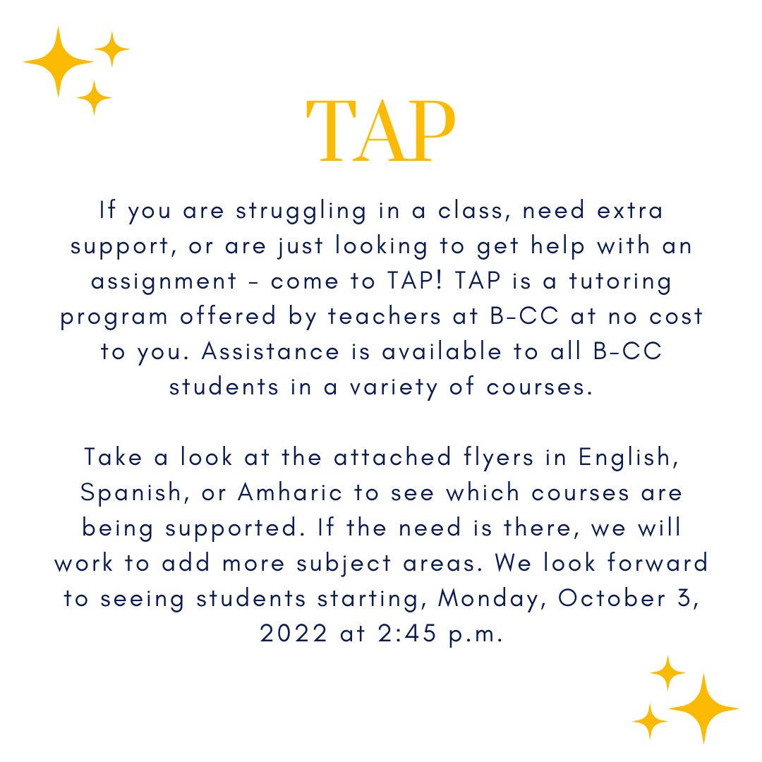 OfficialBCCHS's tweet image. Did you know that Time for Academic Progress (TAP) started last week? Be sure to swing on by. We are supporting more subjects than ever before this year! @bccsga23 @bccsga24 @bccsga2025 @BCCSGA