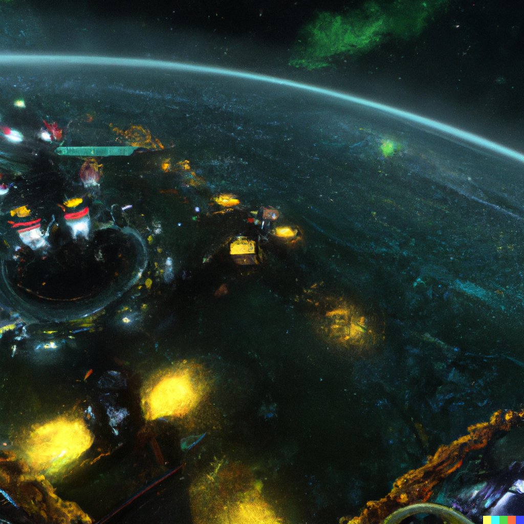 SMRealms's tweet image. We recently asked the AI artist DALL-E for its take on "Space Merchant Realms". Here are a few examples of what it drew. How do you think it did?