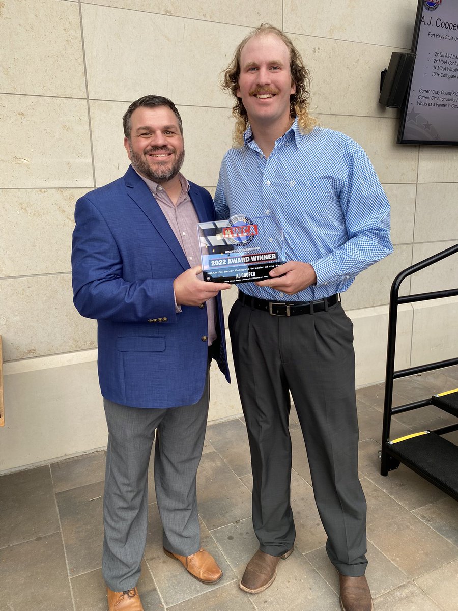 kwcaonline's tweet photo. KWCA College Senior Wrestler of the Year AJ Cooper, Fort Hays State University #KWCABanquet22 https://t.co/HayHbxuiyR